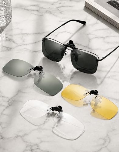 Polarized Clip on Sunglasses Flip Up for Prescription Glasses (Polarized Black Lens)