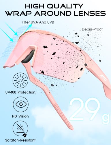 Lightweight Running Sunglasses Women Men Wrap Around UV400 Sports (2026-pink Frame-pink Lens /Mirrored)