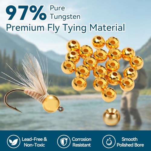 Tungsten Beads for Fly Tying Materials 50pcs Faster Sinking Deeper 13 Sizes (Gold / 4.0MM)