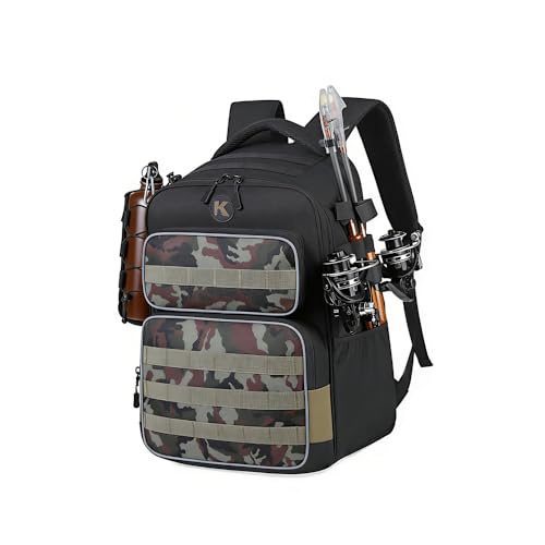 Fishing Backpack with Rod Holder Lightweight Water Resistant Tackle Backpack for Freshwater or Saltwater Large Storage High (DYB-35L-002 / 35L)