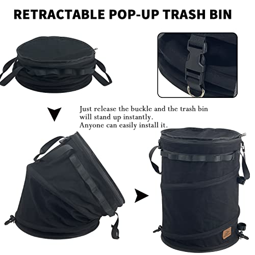 Pop Up Storage Bin Collapsible Trash Can Recycle Container Reusable Utility Bag with Zippered Lid for Camping (Black)