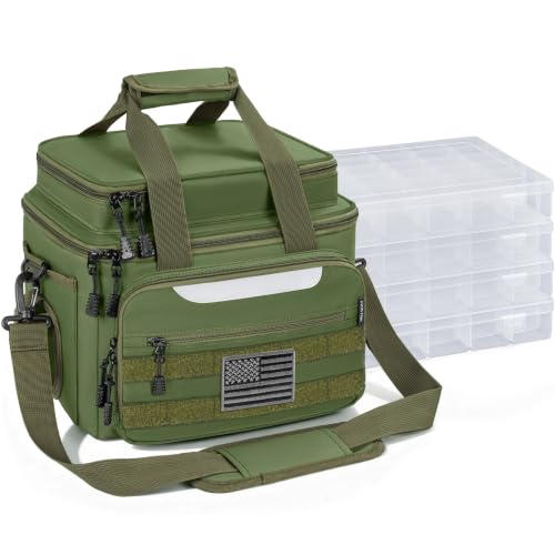 Fishing Tackle Bags with 4 * 3600 Tackle Boxes (Green / With 4 Tackle Boxes)