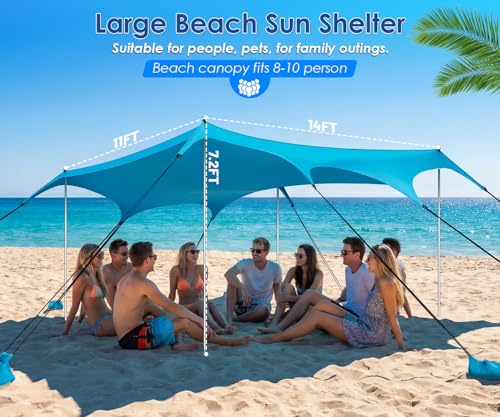 Beach Tent 14x11 FT UPF 50+ Sun Shelter