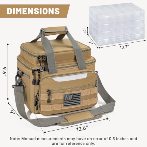 Fishing Tackle Bags with 4 * 3600 Tackle Boxes (Khaki / With 4 Tackle Boxes)