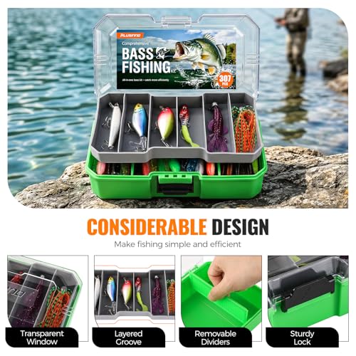 Bass Fishing Lures Tackle Box Kit for All Water (Green 307 PCS Bass Box)