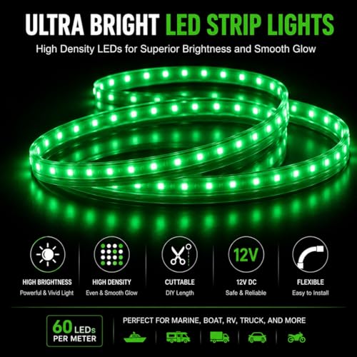12V Green Boat LED Strip Lights (Green)