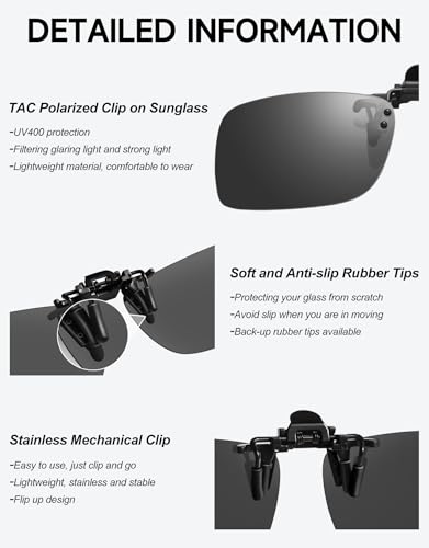 Polarized Clip on Sunglasses Flip Up for Prescription Glasses (Polarized Black Lens)