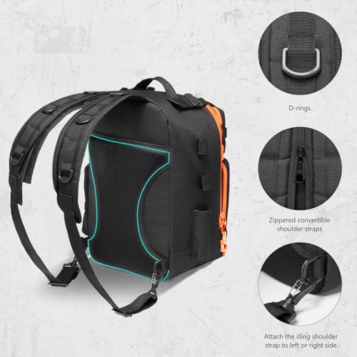 Convertible Fishing Backpack Sling Bag with Rod Holder (Black/Blaze Orange / Standard)