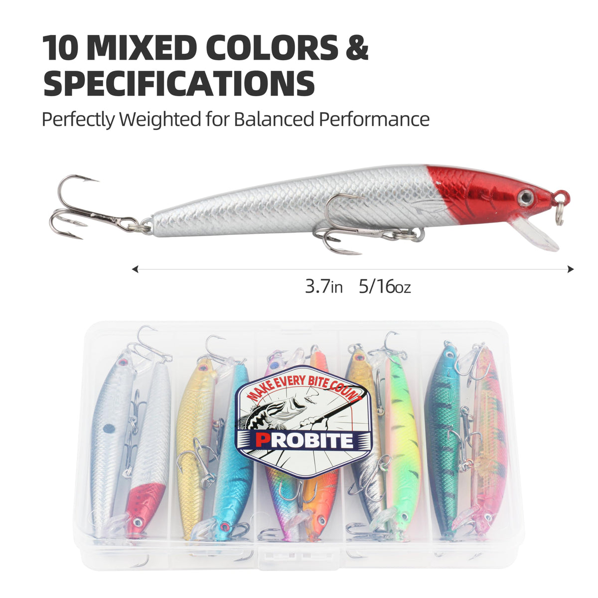 10 5PCS Minnow Fishing Lures Set (3 3/4 ′′, 1/4 oz)