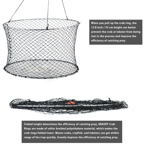 Crab Ring Trap Two Ring Crab Kit with Harness and Bait Clip Fishing Crabbing Net for Board Kayak Dock and Pier Net