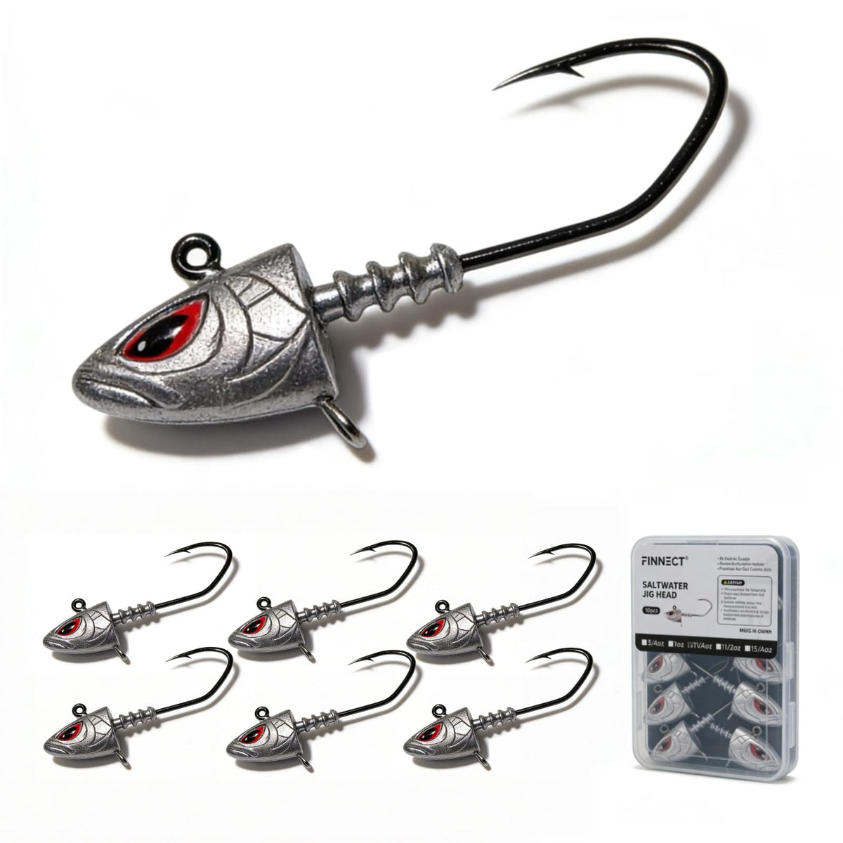 6Pcs Saltwater Jig Heads with 3D Red Eyes (Raw / 2-1/8oz - 6Pcs)