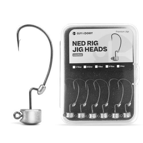 20Pack Weedless Ned Rig Jig Heads with Molded Bait Keeper for Bass Fishing (Natural / 1/16oz)
