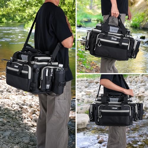 Fishing Tackle Bag with 2PCS 3600 Tackle Boxes (C1:Black Gray with 2 3600 Tackle Boxes / Large)