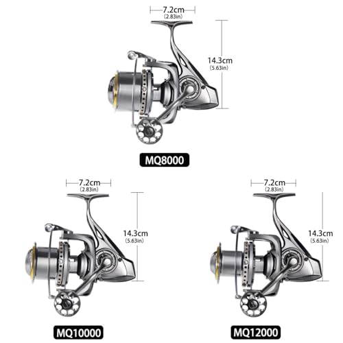 Heavy Duty Spinning Reel Metal Body with CNC Machined Spool 55LB Max Drag 8+1 BB Ultra Smooth 4.6 (MQ12000 / Large)
