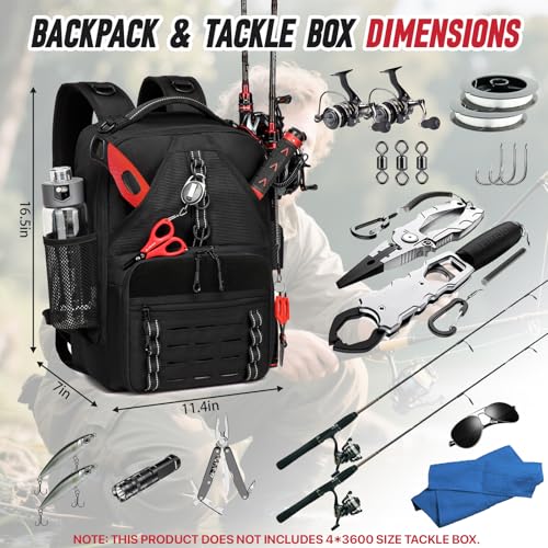Fishing Tackle Backpack with 2 Rod Holders (A-Black(Without tackle box))