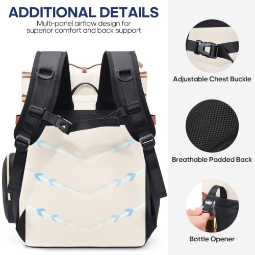 Backpack Cooler Insulated Leakproof 50Cans Lunch Ice Chest Bag Double Deck (White)