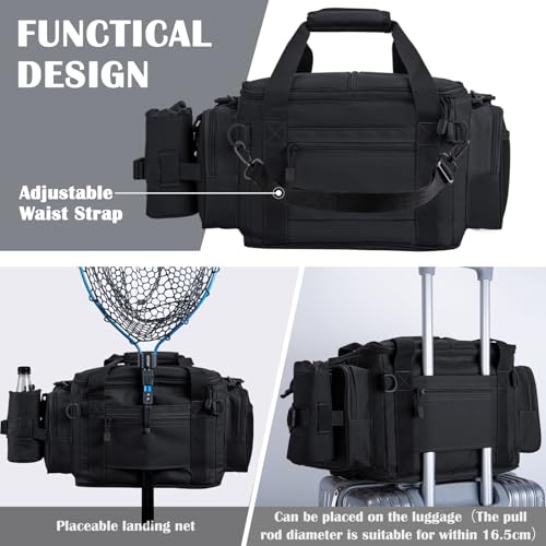 Fishing Tackle Bag with 2PCS 3700 Tackle Boxes (B1:Black with 2 3700 Tackle Boxes / Medium)