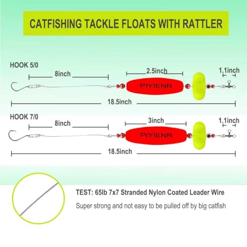 Catfish Rig Catfishing Tackle Floats with Rattler Santee Cooper Rig Equipment for Bank Fishing Peg Floats with Circle Hooks Bait Rigs (Red-4 Pack / 2.5inch)