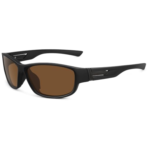 Sports Sunglasses for Men Women Polarized Classic Wrap Around Driving Cycling Golf Fishing Sun Glasses UV Protection 1 (1-black/Brown)