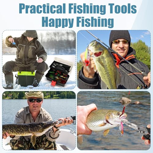 3 Layers Fishing Tackle Box 414 Pcs Fishing Gift Lures Gear Kit with Tackle Included Pliers Lip Gripper Bait Hook Accessories for Beginner Fisherman Women Men
