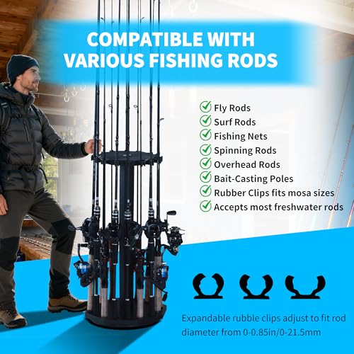 360 Degree Rotating Wood Fishing Rod Holder