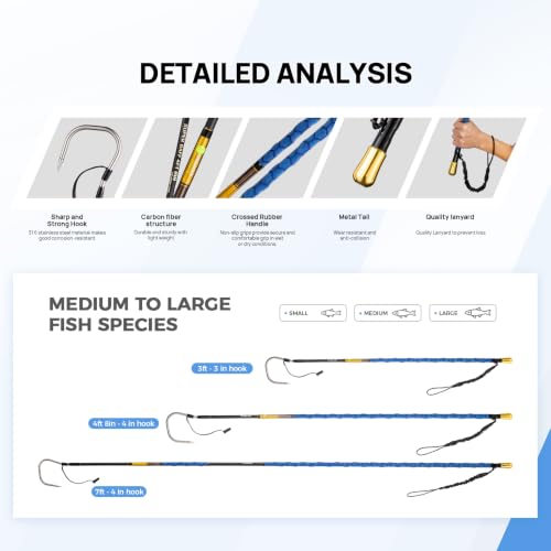 Carbon Fiber Fishing Gaff Saltwater Fish Gaff with S316 Stainless Steel Fishing Hook