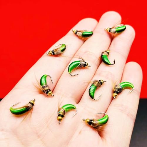 10Pc Wet Flies Bait Fly Fishing Flies for Bass Trout Pike Salmon Brass Head Caddis Nymph Handmade Fishing Bait Artificial Insect Fishing Lure