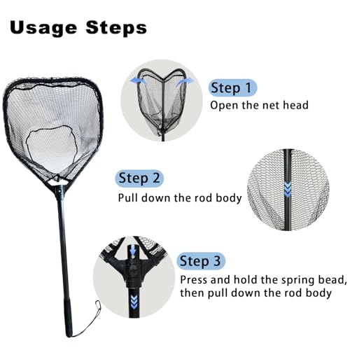 Large Fishing Net （44.8in） with Telescoping Handle Folding Fish Trout Net Landing Net Catfish Kayak Fishing Gifts for Men (XWJ-02)