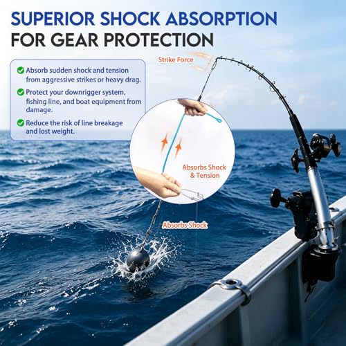 Downrigger Weight Snubber with Ball Bearing Swivel and Snap (11 Inch-2PCS / Blue(W trolling snap only))