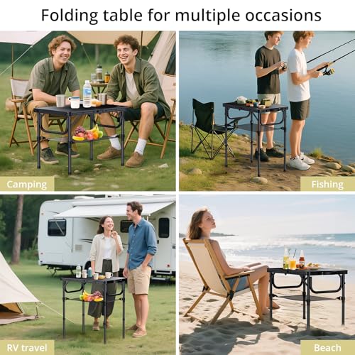 2ft Folding Camping Table (Pure Black / 24" x 16" x 26.3")