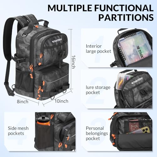 20L Waterproof Fishing Backpack with Tackle Boxes (Black Camo)