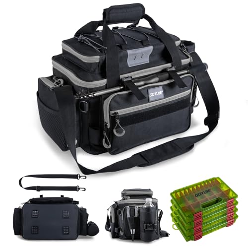 Fishing Tackle Bag with 4PCS 3600 Tackle Boxes (C2:Black Gray with 4 3600 Tackle Boxes / Large)