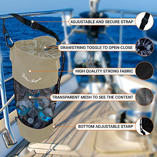 Boat Trash Can Reinforced Straps and 4 Carabiner Clips; 11x27” Extra Large Mesh Boat Trash Bag; Camper