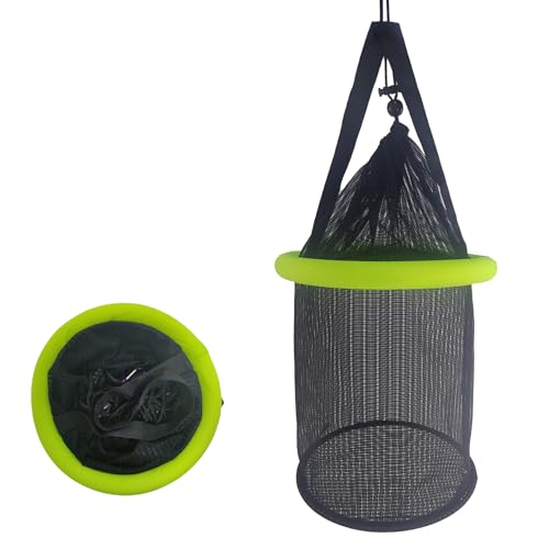 Floating Fish Basket Nylon Net Cage for Live Bait Storage (10 GAL Lime Green-13.8*13.8*15.8inch)