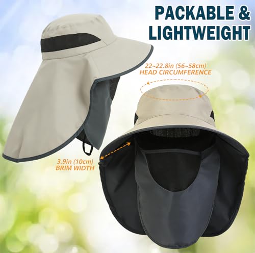 Waterproof Wide Brim Sun Hat with Neck Flap for Hiking (B Khaki)