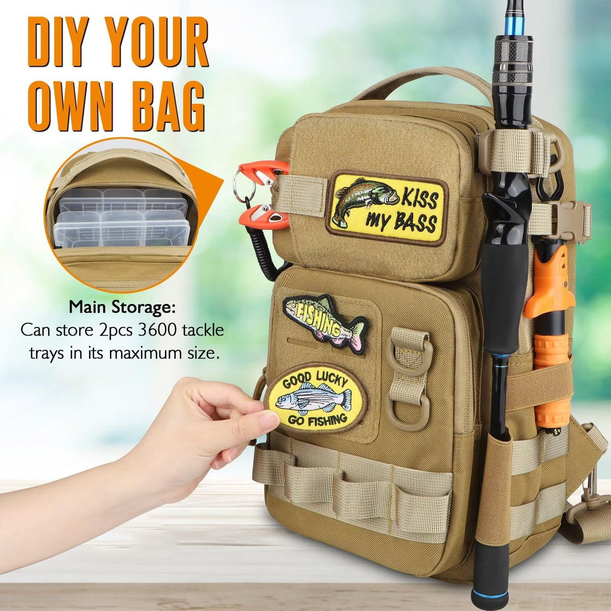Small Fishing Backpack Fishing Sling Bag with 3600 Tackle Box Small Tackle Backpack with Tool Set Khaki (B: Fishing Tackle Backpack With Tool Set(khaki）)
