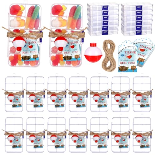 24 Fishing Party Favors Tackle Boxes with Thank You Cards
