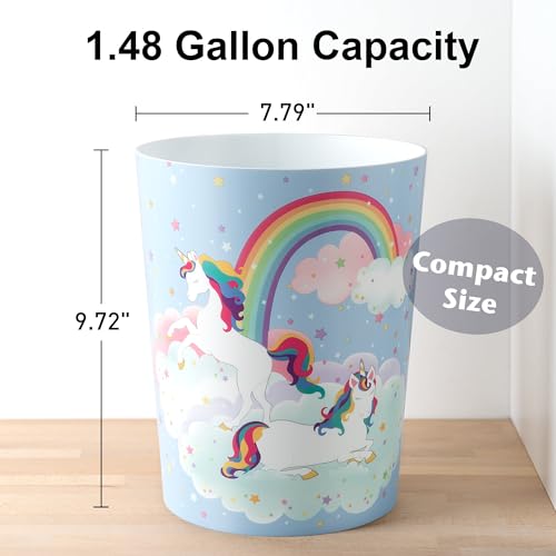 Unicorn & Rainbow Plastic Wastebasket Compact Size 1.56 Gallons (Unicorn)