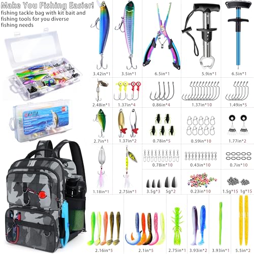 Fishing Backpack with Tackle Boxes and Rod Holder (Gray Camo Backpack)