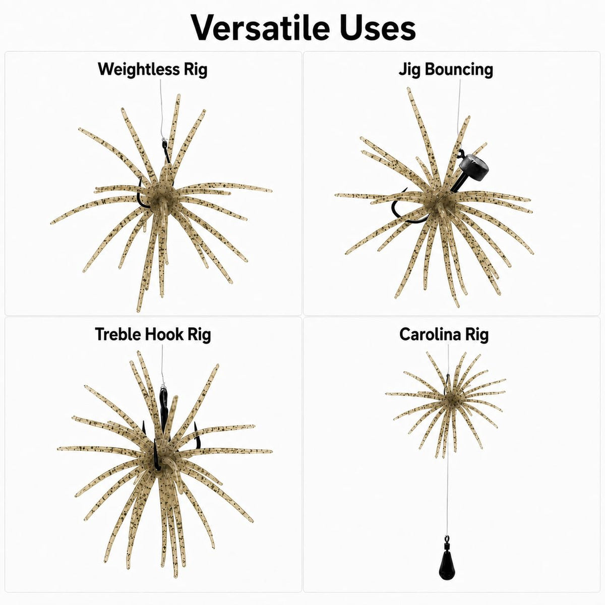 4PCS Urchin Baits for Bass Fishing (Tan / 4PCS-4.3in-Large)