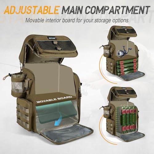 Fishing Backpack with 4 Tackle Boxes (A3:khaki(4 Tackle Boxes Included))