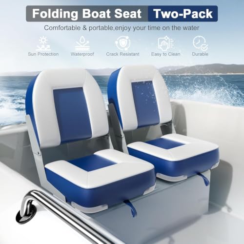 2 Pack 20" High Back Boat Seat with Thickened Sponge Padding and Hinge Blue (Blue)