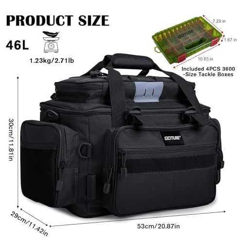 Fishing Tackle Bag with 4PCS 3600 Tackle Boxes (C2:Black with 4 3600 Tackle Boxes / Large)
