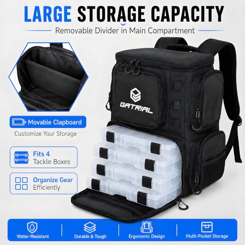 Fishing Tackle Backpack with 4 Tackle Boxes (large black)