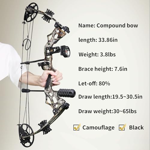 30 65lbs Bow Fishing Bow、Fishing Bow and Arrow with Reel、Bow Fishing (camouflage)