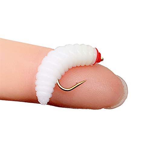 24Pcs Fly Fishing Flies Trout Lures Fishing Tackle Fly Fishing Flies with Boxed Trout Bass Artificial Fish Bait (24Pcs-Soft Maggot Worm)
