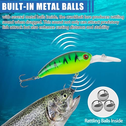 Crankbait Fishing Lures Hard Bait Shallow Diving Crank Bait Lifelike Swimbait Lures for Bass Trout Walleye Pike Freshwater Saltwater Fishing Lure (B-8pcs-3.9in/0.5oz)