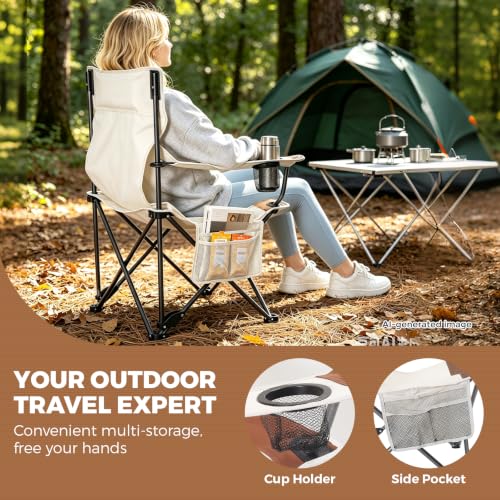 Camping Chairs 2Pack Beach Outdoor Chair for Adults Folding Lawn Chair with Cup Holder and Adjustable Backrest Carry Bag Included for Tailgating