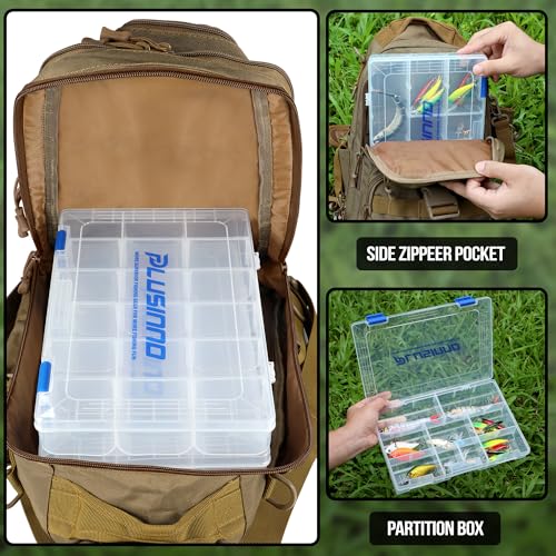 Fishing Backpack Tackle Bag (Khaki Fishing Backpack With 2 Boxes (No Rod))