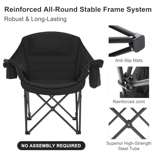 Heavy Duty Padded Camping Chair for Adults (Black / 1 Pack)
